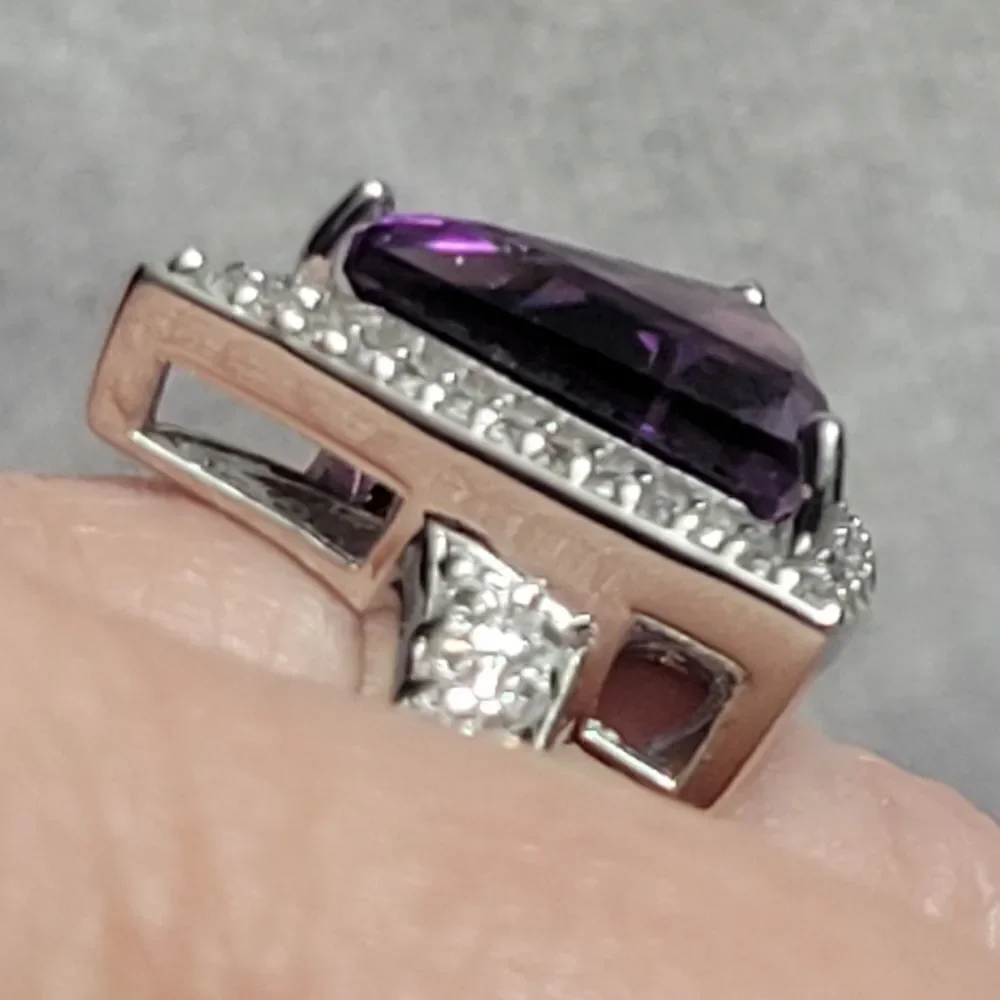 Premium African Amethyst & White Zircon Ring Size 10‎